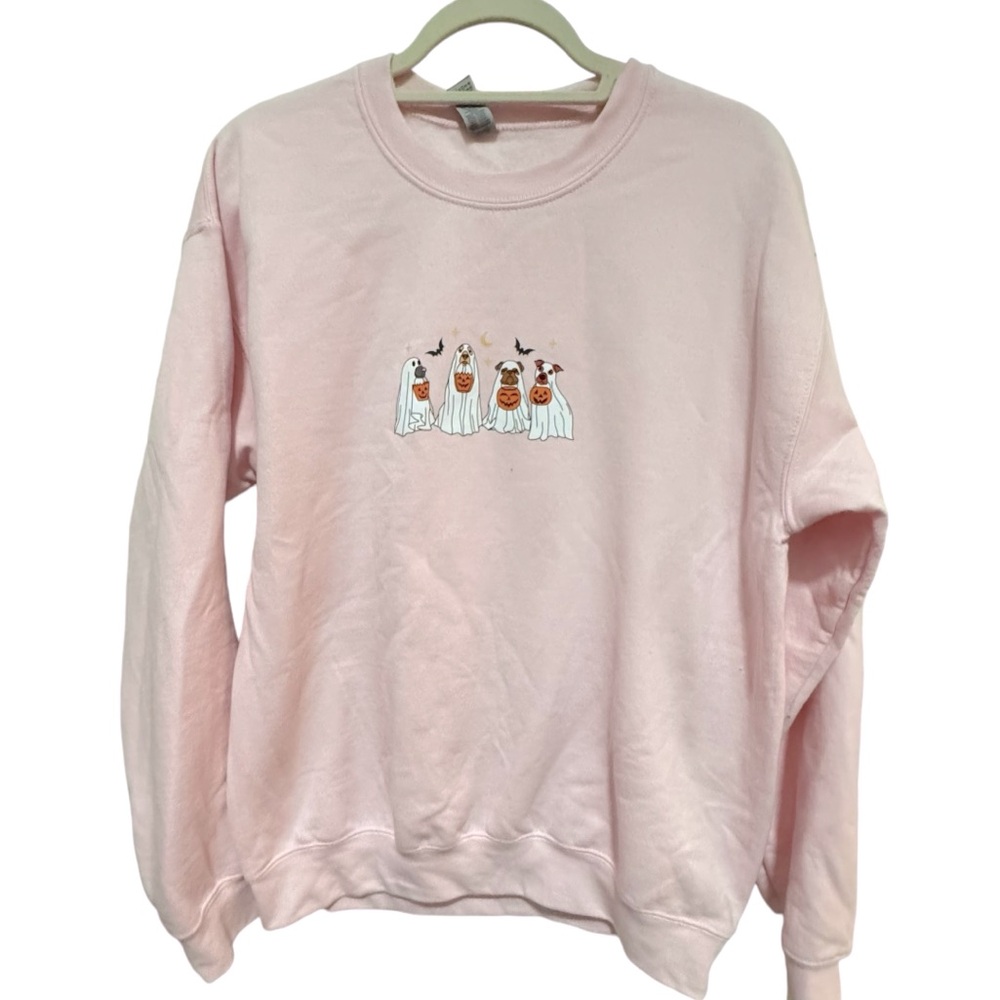 Gildan- Pink spooky dogs sweatshirt- size Med EUC